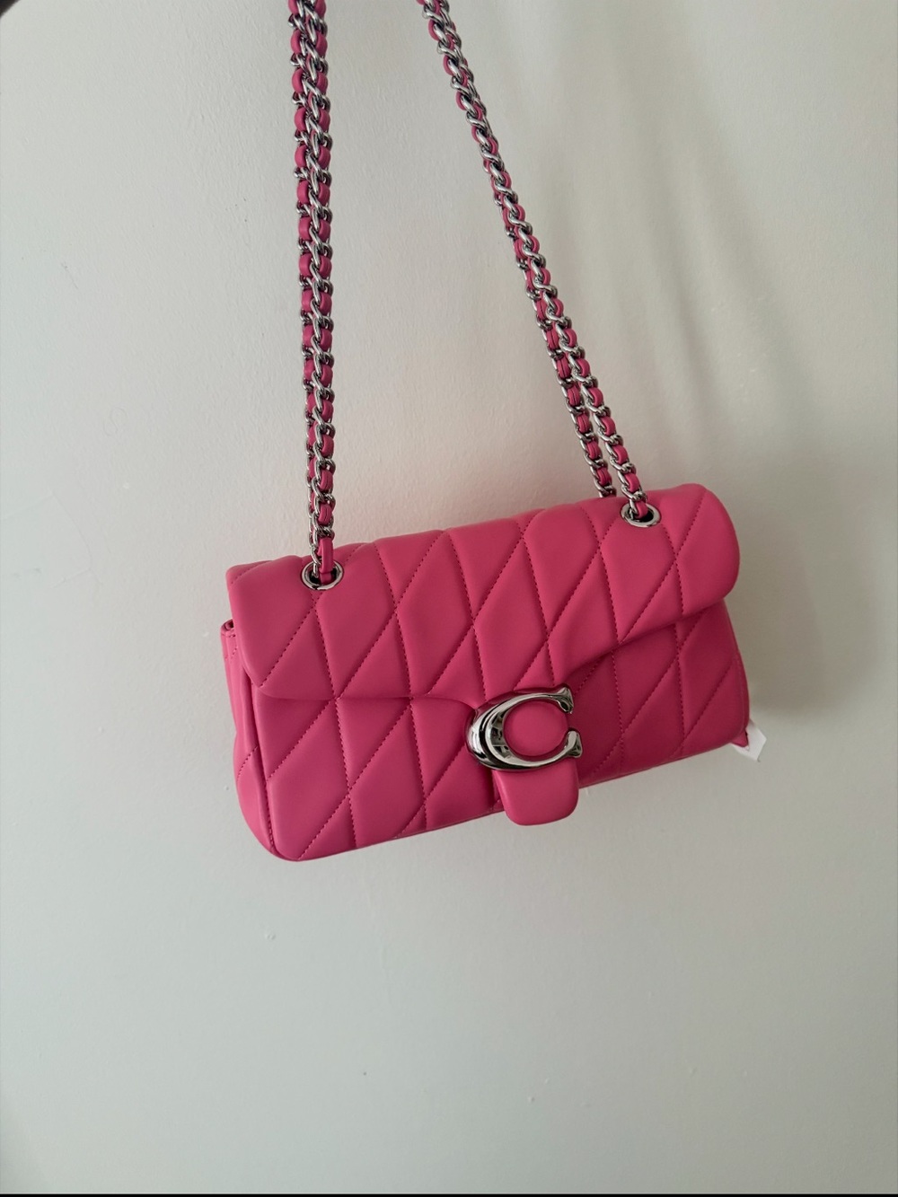 Coach Hot Pink Quilted Shoulder Bag with Silver Chain
